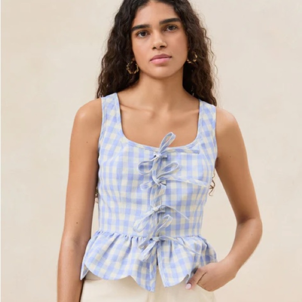 Pilar Blue Gingham Ruffle Top